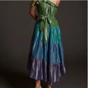 Maeve One Shoulder Green and Blue Dress